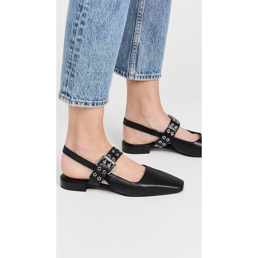 Rag Bone Black Patent Leather Slingback Flats with Studded Straps Women Size 7.5